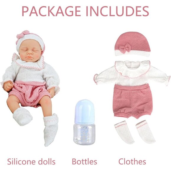 12Inch Realistic Full Body Silicone Reborn ivory White Baby Girl Sleeping Dolls - Picture 7 of 7